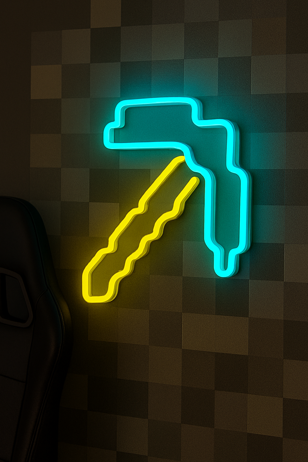 Neon Minecraft Kilof LED | Kilof z Minecraft na Ścianę neon minecraft led